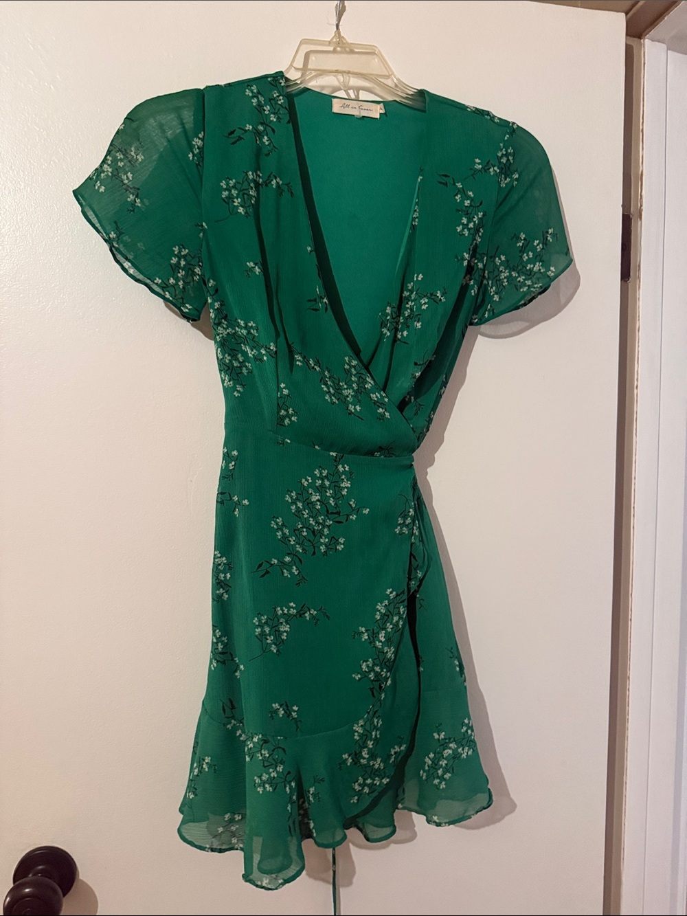 All in Favor Emerald Green Floral Wrap Dress